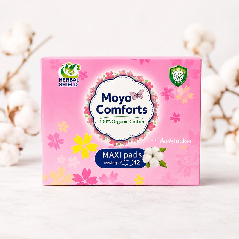 Moyo Comforts 100% organic cotton maxi pads with wings for period care in Nairobi, Kenya