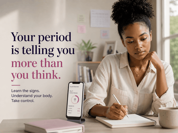 Woman tracking her menstrual cycle and symptoms to understand period health, hormonal balance, and overall women's wellness.