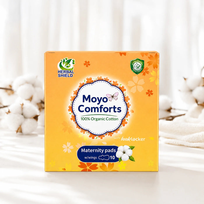 Moyo Comforts organic cotton maternity pads with wings for postpartum care in Kenya
