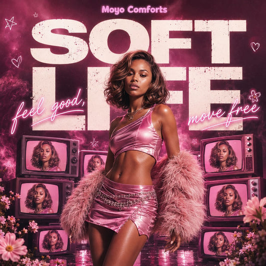 Pink glam Afro-pop inspired Moyo Comforts cover celebrating soft life, confidence, and self-care.